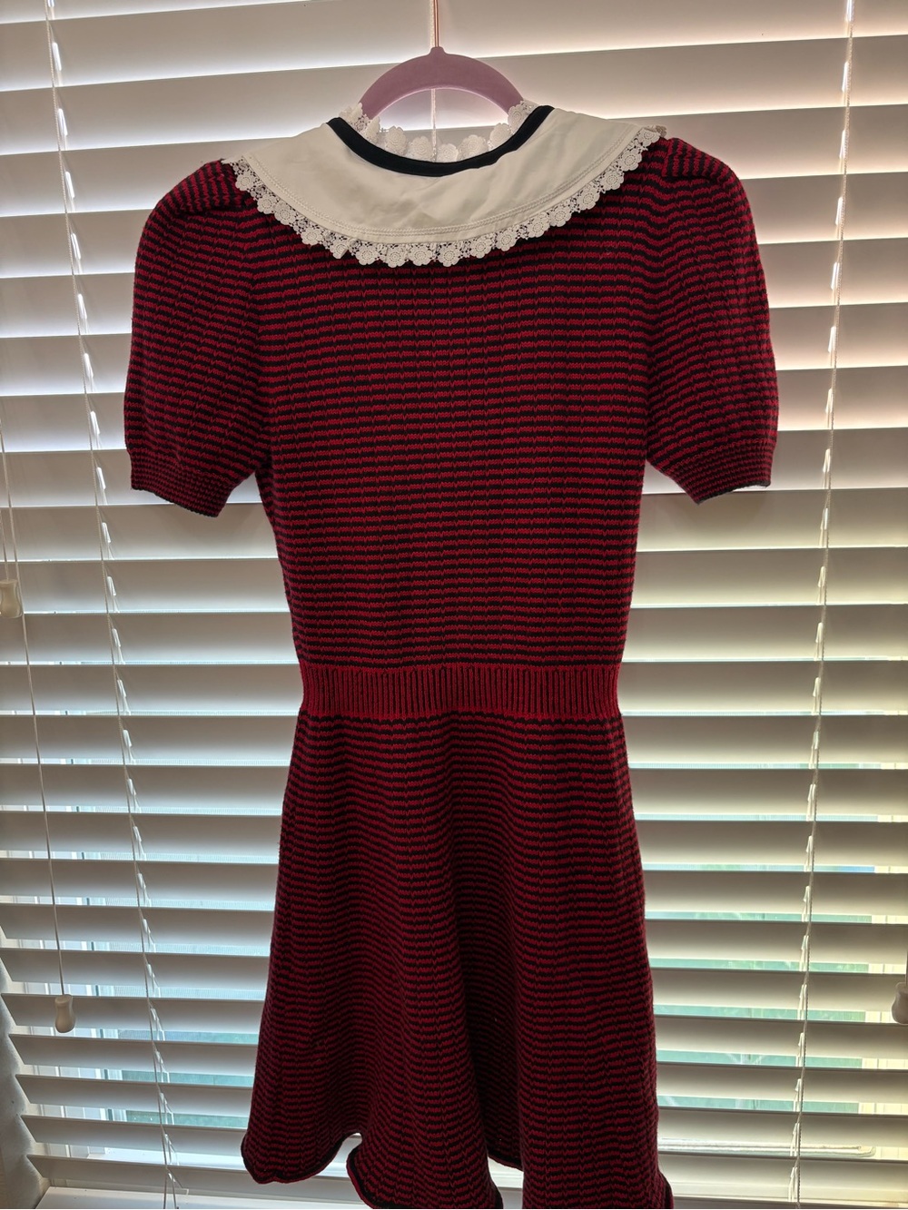 Self-Portrait Red and Black Knit Dress with White Lace Collar - Picture 6 of 8